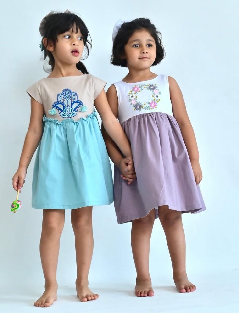 Arth Kids Girls Embroidered Tassel Dress Blue Tan Boho Cap Sleeve Cotton 6-7 EUC